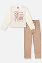 Conjunto Infantil Menina Blusa Cute E Calça Bege Mundo Cinti