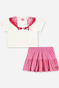 Conjunto Infantil Menina Blusa Boxy Óculos e Saia-Short com Bandana