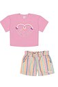 Conjunto Blusa Cropped E Short Listrado Rosa Abrange Conjunto Blusa Cropped E Short Listrado Rosa Abrange