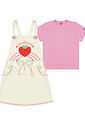 Conjunto Infantil Menina Blusa E Salopete Strawberry Rosa E Off White Cinti