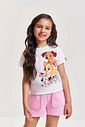 Conjunto Infantil com Blusa e Shorts em Moletinho – Look Menina Verão com Cachorrinhos OFF WHITE/RS IOGURTE