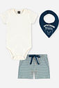 Conjunto Bebê Menino Body com Lenço e Bermuda Listrada Marinho