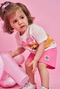 Conjunto Bebê Menina Cachorrinha com Orelhas Interativas – Blusa Boxy e Shorts em Algodão NATURAL/RS CONFETE