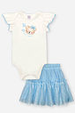 Conjunto Bebê Menina Body com Saia em Tule Foil Ursinha – Look Delicado Cinti Baby NATURAL/AZ PORCELANA