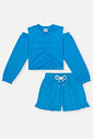 Conjunto Infantil Menina com Franzido Monocromático Azul CTV