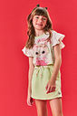 Conjunto Infantil Menina Blusa Cropped E Shorts-Saia Strawberry Off White E Rosa Cinti
