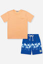 Conjunto Infantil Camiseta Flamê e Bermuda Tropical Laranja
