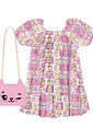 Vestido Infantil Menina Com Bolsa Gatinho Rosa Cinti