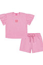 Conjunto Infantil Menina Blusa Boxy E Short Glitter Rosa Cinti