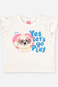 Conjunto Infantil Menina Blusa Boxy Shih Tzu e Short-Saia com Strass