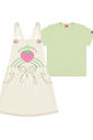 Conjunto Infantil Menina Blusa E Salopete Strawberry Verde E Off White Cinti