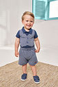 Conjunto Infantil Divertto Esporte Fino com Body Polo Colete e Bermuda em Moletinho Listrado AZ MARINHO/AZ DENIM