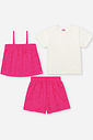 Conjunto Infantil Blusa, Sobreposição e Shorts Laise Rosa
