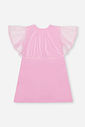 Vestido Infantil Aniversário Menina com Capa em Tule Foil e Coroa – Vestido Birthday Girl Cinti ROSA IOGURTE