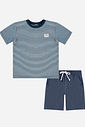 Conjunto Menino Menino Camiseta Listrada e Bermuda Marinho