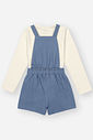Conjunto Infantil Menina Blusa E Jardineira Natural E Azul Mundo Cinti