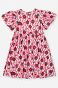 Vestido Infantil Estampa Morangos Mangas Babado Rosa
