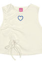 Conjunto Infantil Menina Blusa Cropped E Short-Saia Natural E Azul Cinti