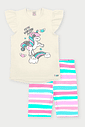 Conjunto Infantil Menina Unicórnio Listrado Natural Abrange