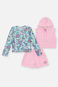 Conjunto Infantil Menina Blusa Dino; Short E Colete Rosa Mundo Cinti