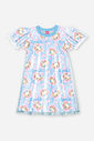 Vestido Infantil em New Stretch com Tule Foil – Vestido Menina Verão com Estampa de Ursinha AZUL PORCELANA
