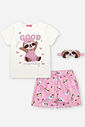 Pijama Infantil com Blusa, Shorts em Malha Suede e Máscara de Dormir – Pijama Menina Verão de Pregui NATURAL/RS IOGURTE