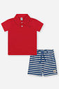 Conjunto Infantil Divertto Esporte Fino com Camisa Polo em Piquet e Bermuda Listrada VM MARTE/AZ DENIM