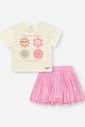 CONJ BLUSA E SAIA/SHORTS NATURAL/ROSA BARBIE