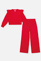 Conjunto Infantil Menina Blusão Babado E Wide Leg Vermelho Mundo Cinti