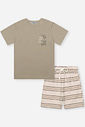 Conjunto Infantil Menino Camiseta Bordada e Bermuda Listrada Latte