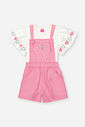 Conjunto Infantil Neon Love com Blusa 100% Algodão e Jardineira em Moletom P.A – Look Menina Verão c NATURAL/RS BARBIE