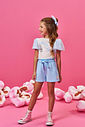 Conjunto Infantil com Blusa de Manga Tule, Shorts e Scrunchie – Look Menina Verão com Algodão NATURAL/AZ PORCELANA