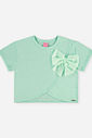 Blusa Boxy Infantil Menina com Laço em Tule Foil Menta