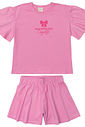 Conjunto Infantil Laço de Blusa Bufante e Shorts Rosa Conjunto Infantil Laço de Blusa Bufante e Shorts Rosa
