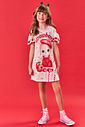 Vestido Infantil Menina Strawberry Gatinha Off White E Vermelho Cinti