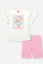 Conjunto Infantil com Blusa 100% Algodão e Ciclista em Cotton – Look Menina Verão com Strass NATURAL/RS IOGURTE