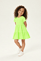 Vestido Infantil em Camadas Básico Manga Curta Verde Neon