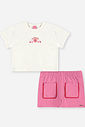 Conjunto Infantil Menina Blusa Boxy e Short Rosa com Morango Bordado
