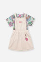 Conjunto Infantil com Blusa em New Stretch e Salopete em Moletom Linho – Look Menina Verão com Acess RS CONFETE/OFF WHITE