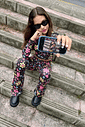 Conjunto Blusa Boxy E Calça Boot Cut Total Print Preto Dway