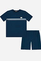 Conjunto Menino Camiseta Listra Dupla e Bermuda Clássico Azul