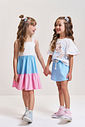 Conjunto Infantil com Blusa 100% Algodão e Shorts Saia em Moletinho – Look Menina Verão com Strass NATURAL/AZ PORCELANA