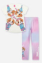Conjunto Infantil com Blusa Cachorrinhos e Legging em Suplex – Look Menina Verão com Strass NATURAL/RS IOGURTE