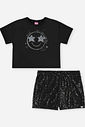 Conjunto Infantil Menina Blusa Boxy Smile e Short de Paetê