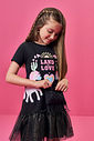 Vestido Infantil de Unicórnio e Bolsa – Vestido Menina Preto com Tule Foil PRETO