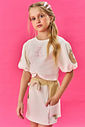 Conjunto Infantil Menina Blusa Cropped E Short-Saia Rosa E Natural Cinti