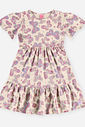 Vestido Infantil Menina Borboletas em Moletinho Waffle com Linho