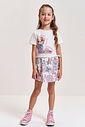 Conjunto Infantil com Blusa em Cotton e Shorts Saia de Cachorro – Look Menina Verão com Strass NATURAL/RS CONFETE