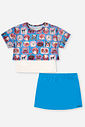 Conjunto Infantil Menina Cropped e Regata e Saia-Short Estampa Cachorrinhos