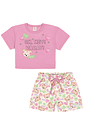 Conjunto Blusa Cropped E Short Ursinho Rosa E Verde Abrange